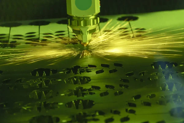 The fiber laser cutting machine cutting the sheet metal.