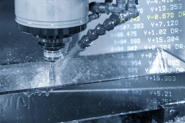 G-code verisinin ve Cnc değirmen makinesinin soyut sahnesi.