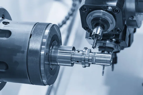 The multi tasking CNC lathe machine in metal working process.