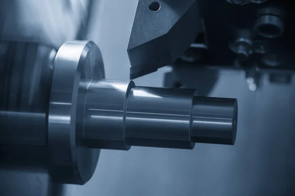 Cnc Draaibank Machine Metalen Werkproces Snijden Van Metalen Delen Met — Stockfoto