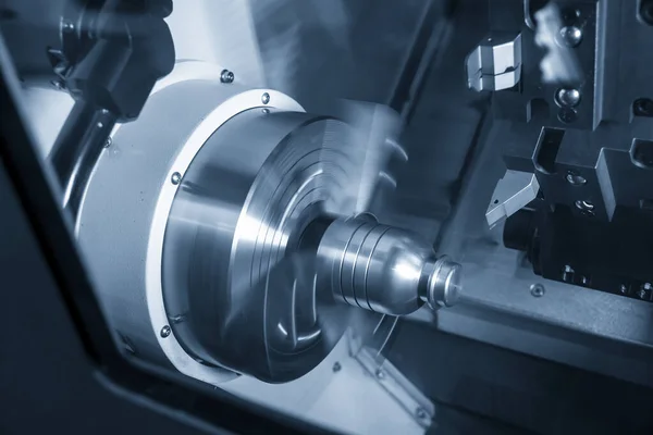 Cnc Lathe Machine Metal Working Process Forming Parts Cut Metal — стокове фото