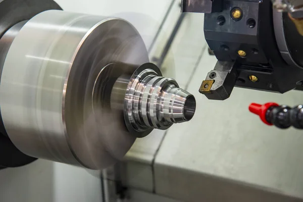 Cnc Draaibank Machine Afwerking Snijden Van Metalen Kegel Vorm Delen — Stockfoto