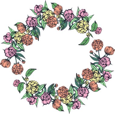 Peonies ve Kamelya güzel vintage kart,