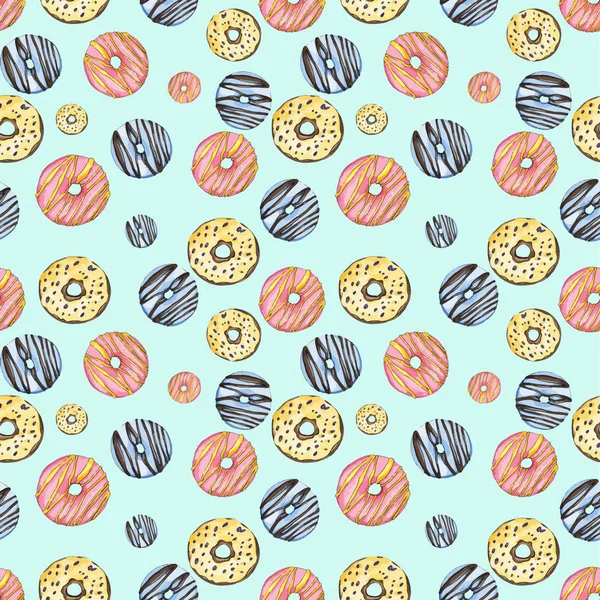 甜甜圈模式水彩 — 图库矢量图片