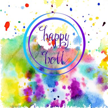 Holi, suluboya, el yapımı, geleneksel Hint tatil, vektör, farklı renkli noktalar, güzel kart, Holi festival arka plan