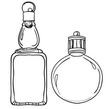 Siyah ve beyaz cam şişeler