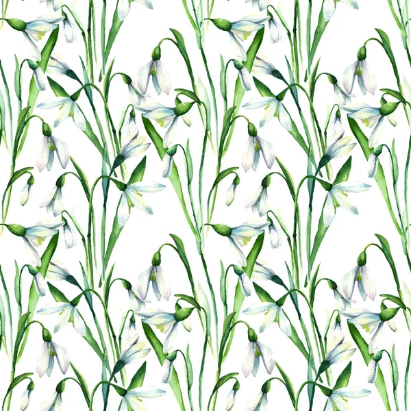 Snowdrops,pattern with leaves and flowers — Stock Vector