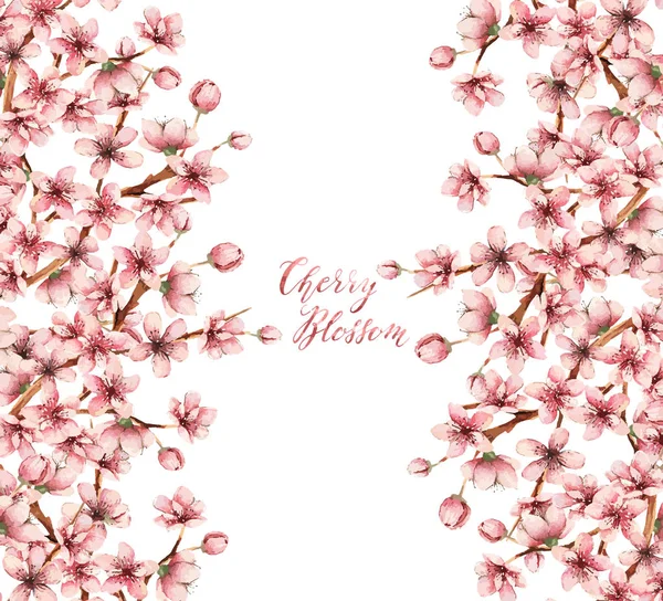 Cartão de flor de cereja aquarela —  Vetores de Stock