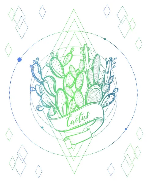 Cactus, geometría sagrada . — Vector de stock