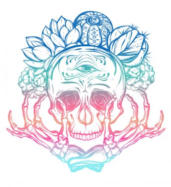 Kaktüsler ile kafatası. illüstrasyon. 