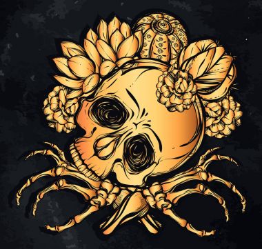 Kaktüsler ile kafatası. illüstrasyon. 