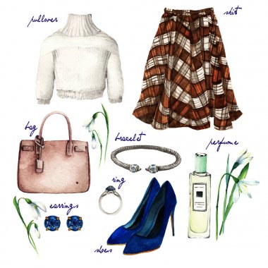 Suluboya moda illüstrasyon. Bahar. 