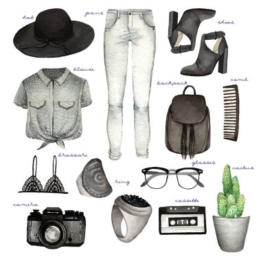 moda aksesuarları kümesi 