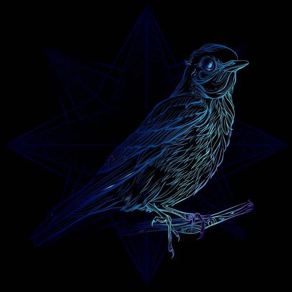 Detailed drawing blue bird — Stock Vector