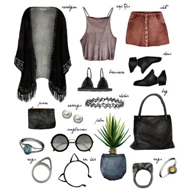 moda aksesuarları kümesi 