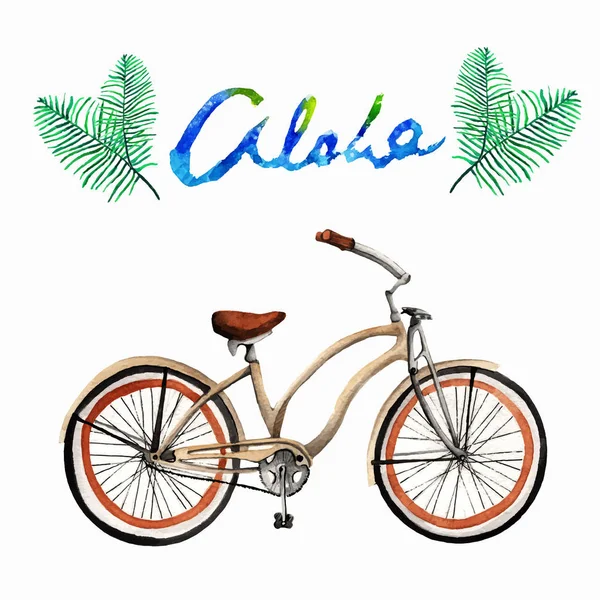 Bicicleta retro cidade com texto aloha — Vetor de Stock