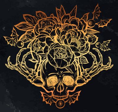 Kafatası kemikleri, peonies.