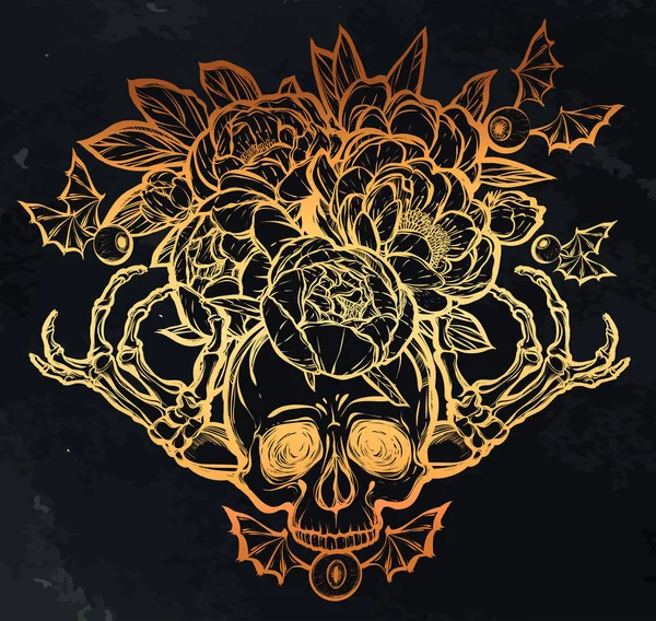 Kafatası kemikleri, peonies.