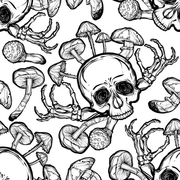 Crânio, cogumelos ilustração —  Vetores de Stock