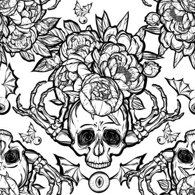 Kafatası kemikleri, peonies.