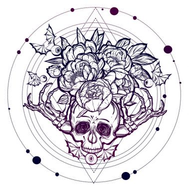 Kafatası kemikleri, peonies.