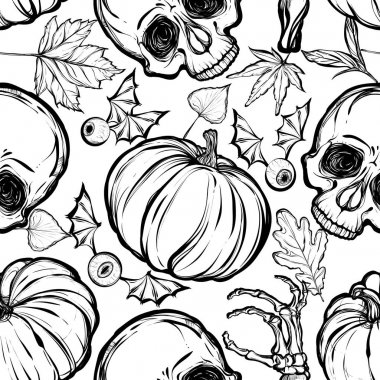 Kafatasları, yaprakları, kabaklar.