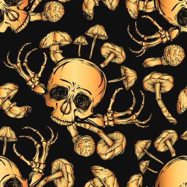 Kafatası, mantar illüstrasyon