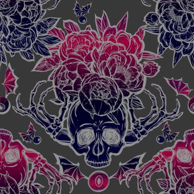 Kafatası kemikleri, peonies.