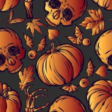 Kafatasları, yaprakları, kabaklar.