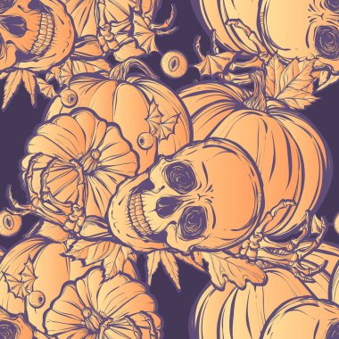 Cadılar Bayramı. Kafatası, yaprakları, kabaklar