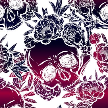 Cadılar Bayramı. Kafatası peonies ile