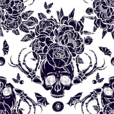 Kafatası kemikleri, peonies.