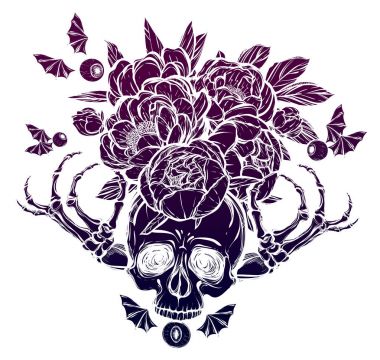 Kafatası kemikleri, peonies.