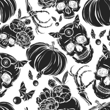 Kafatasları, yaprakları, kabaklar.