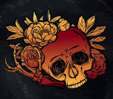 Cadılar Bayramı. Kafatası peonies ile