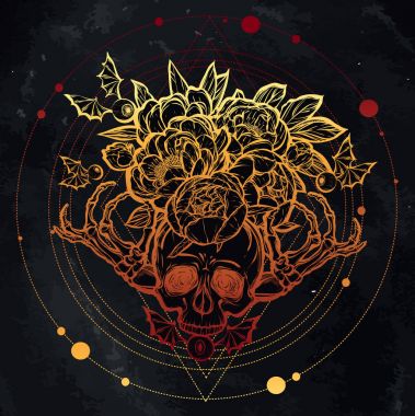 Kafatası kemikleri, peonies.