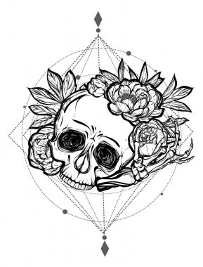 Cadılar Bayramı. Kafatası peonies ile