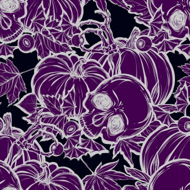 Kafatasları, yaprakları, kabaklar.