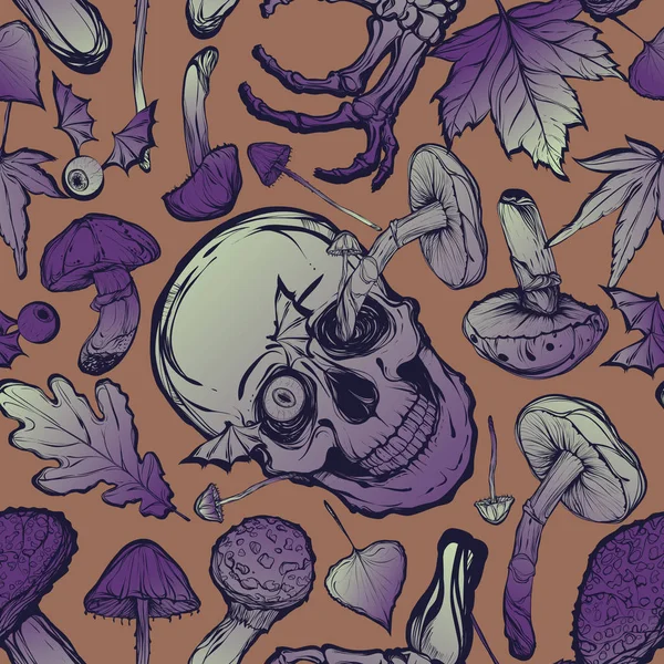 头骨、 蘑菇、 骨骼图 — 图库矢量图片