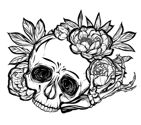 Cadılar Bayramı. Kafatası peonies ile