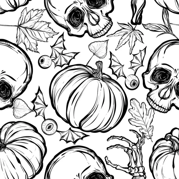 stock vector Skulls, leaves, pumpkins.