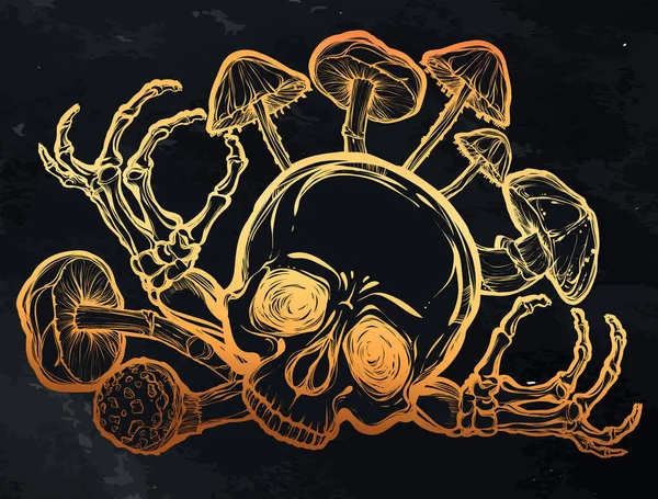 Kafatası, mantar illüstrasyon