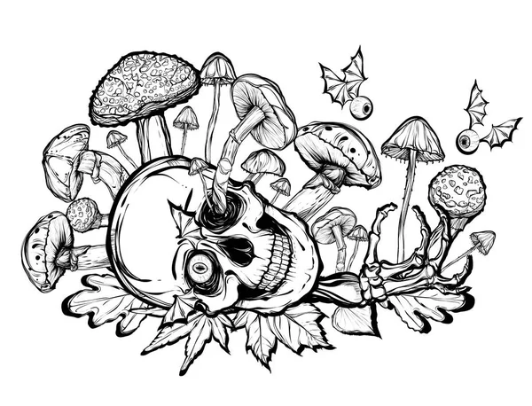 Czaszka, grzybów ilustracja — Wektor stockowy
