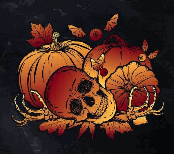 Cadılar Bayramı. Kafatası, yaprakları, kabaklar