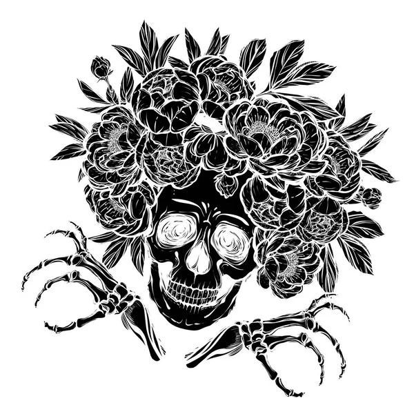 Cadılar Bayramı. Kafatası peonies ile