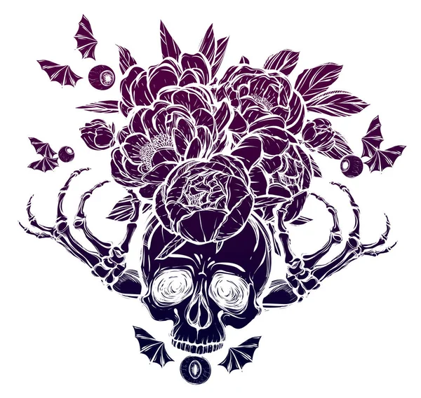 Kafatası kemikleri, peonies.