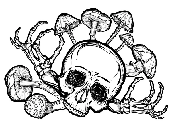 头骨，蘑菇图 — 图库矢量图片