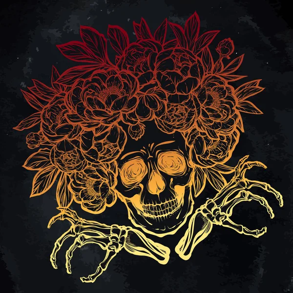 Cadılar Bayramı. Kafatası peonies ile