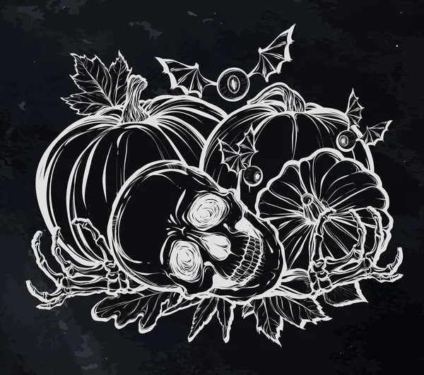 Cadılar Bayramı. Kafatası, yaprakları, kabaklar