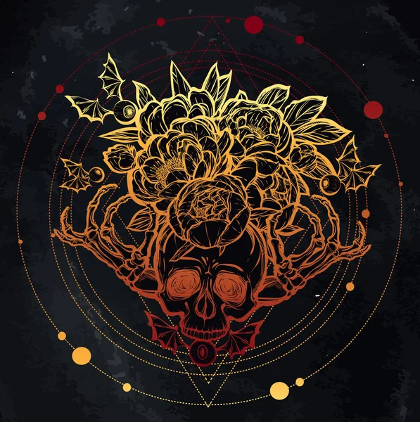 Kafatası kemikleri, peonies.